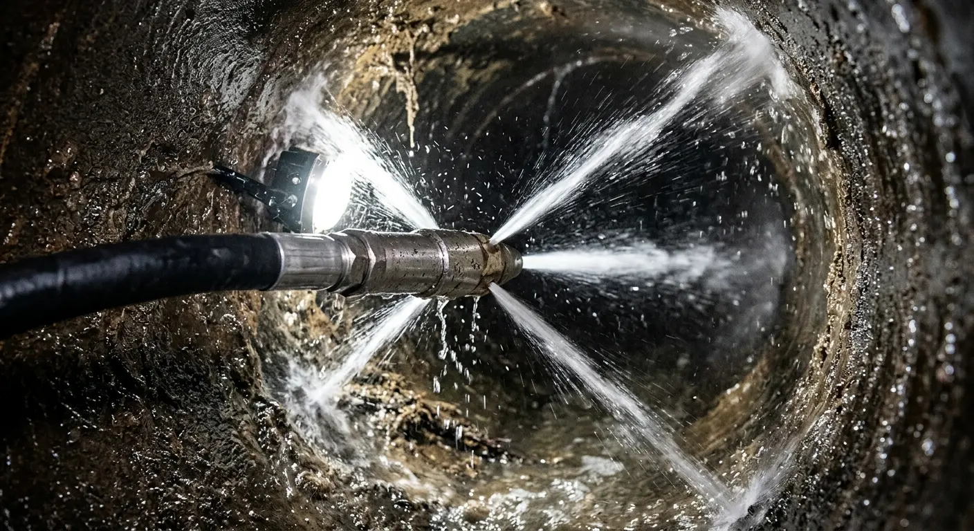 High-pressure hydro jetting nozzle cleaning sewer pipe for Storm Drain Cleaning in Saginaw